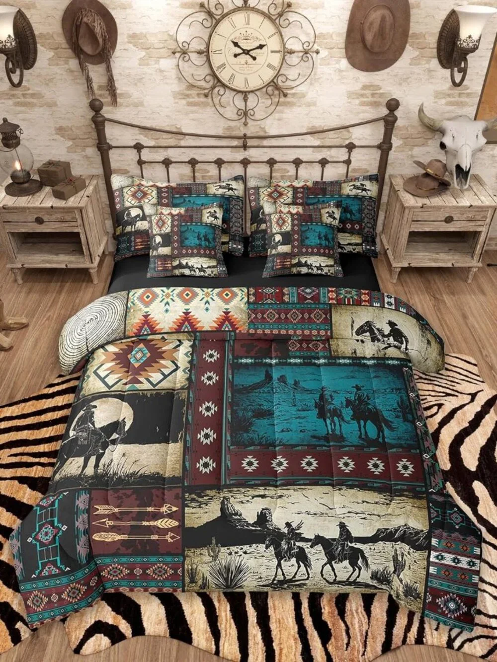 Kids Western Cowboy Comforter Set 7 Pieces Queen Size Wild West Rustic Southwest